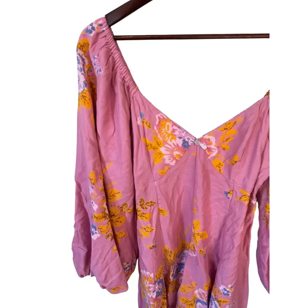 FREE PEOPLE NWOT Francesca Mini Dress Dawn Rose Pink Size Small Floral Femme - Picture 5 of 11